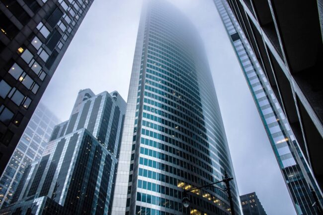 skyscrapers foggy