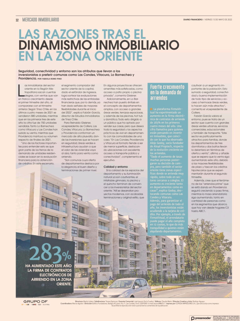 Diario Financiero - Las razones tras el dinamismo inmobiliario en la zona Oriente
