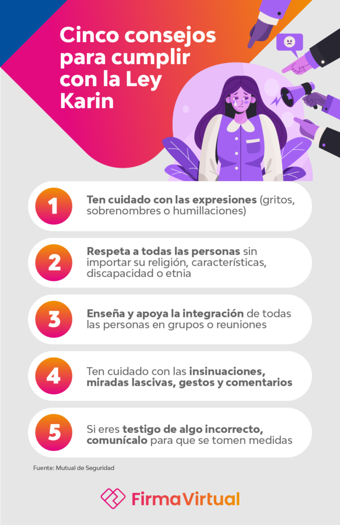 Conductas de acoso, según la Ley Karin: Infografía 5 consejos para cumplir con la Ley Karin