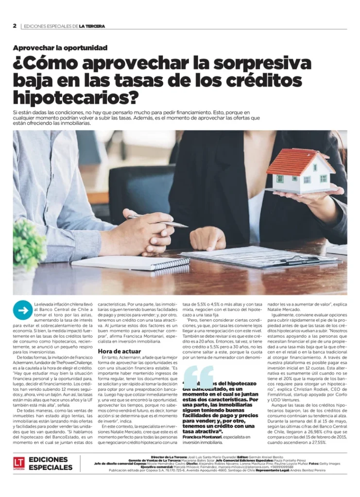 La Tercera ¿Cómo aprovechar la sorpresiva baja en las tasas de los créditos hipotecarios?