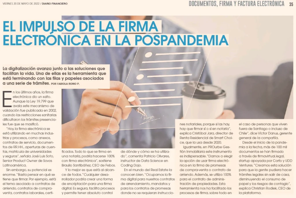 Diario Financiero - El impulso de la firma electrónica en la pospandemia